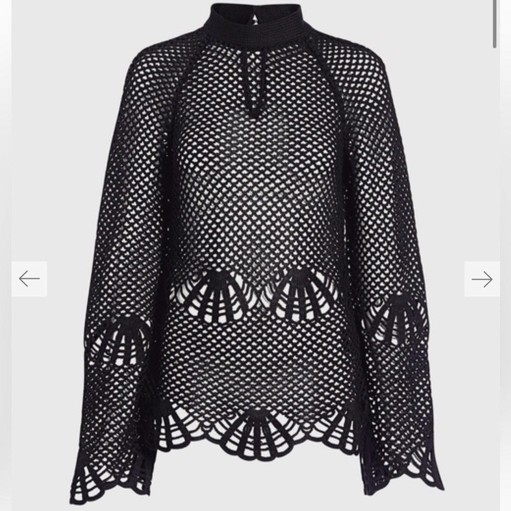 NWT Self-Portrait Black Knit Crochet Cover Up Dress Long Sleeve Swim High Neck 2